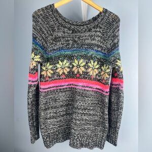 American Eagle rainbow snowflake Fair Isle knit sweater
